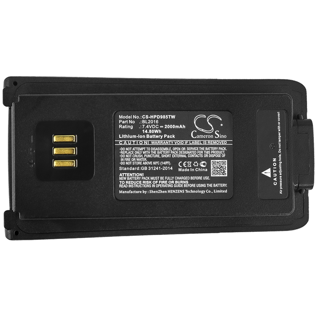 Remplacement de batterie compatible pour Hytera BL2016