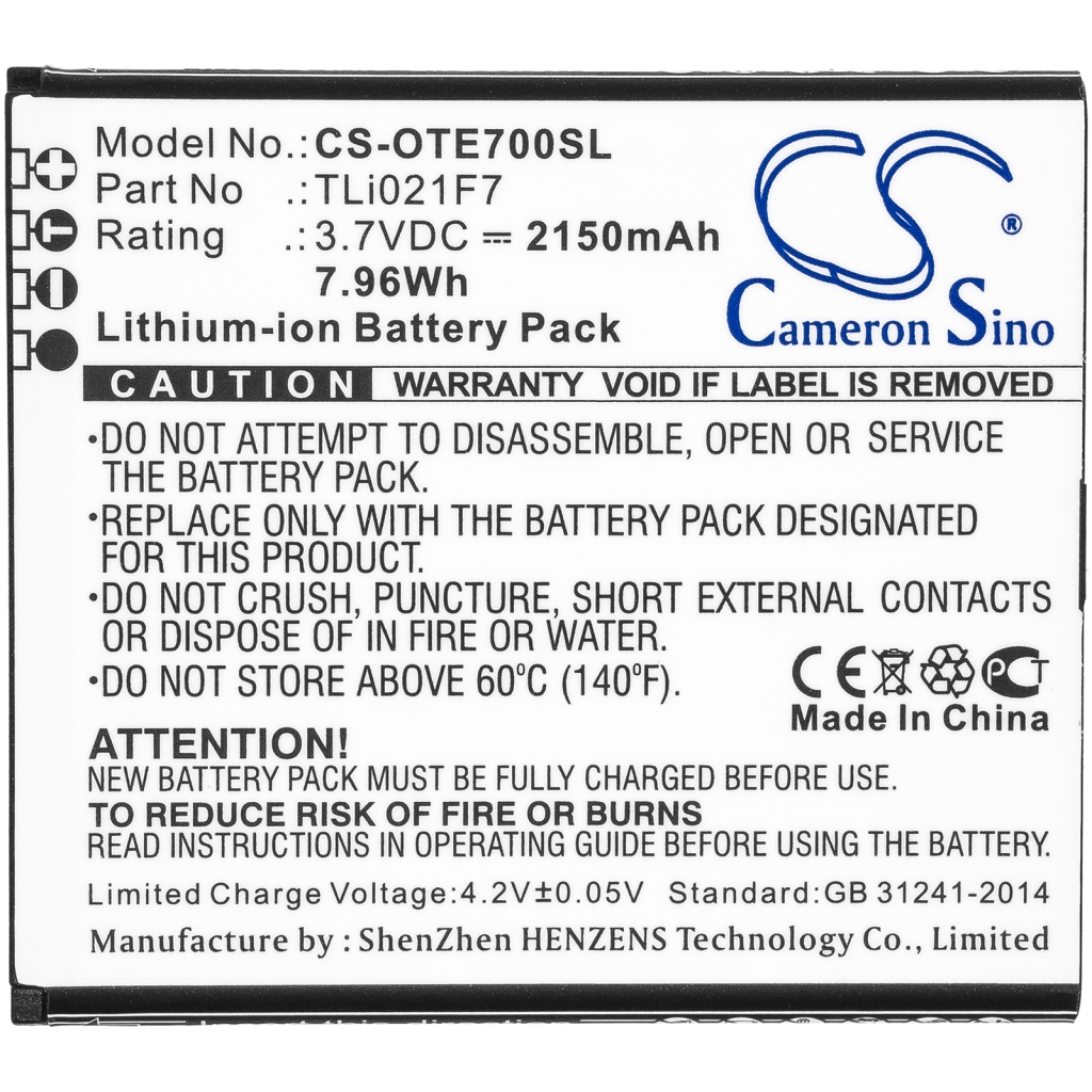 Remplacement de batterie compatible pour Alcatel TLI021F7