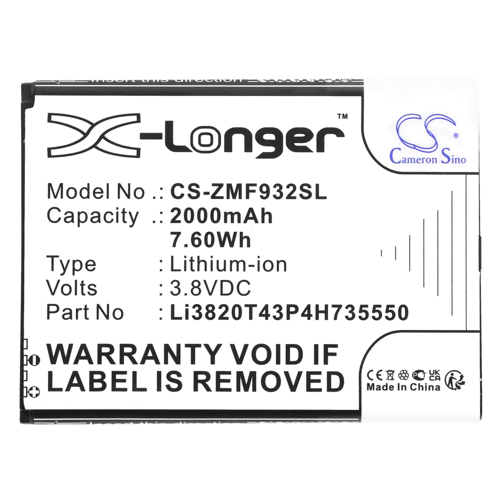 Remplacement de batterie compatible pour ZTE LI3820T43P4H735550